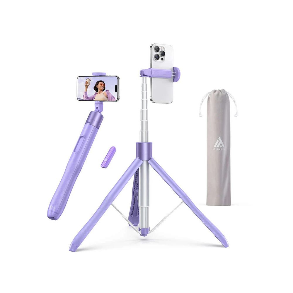 Trípode púrpura del palillo de Selfie de 60 pulgadas, trípode extensible todo en uno del teléfono